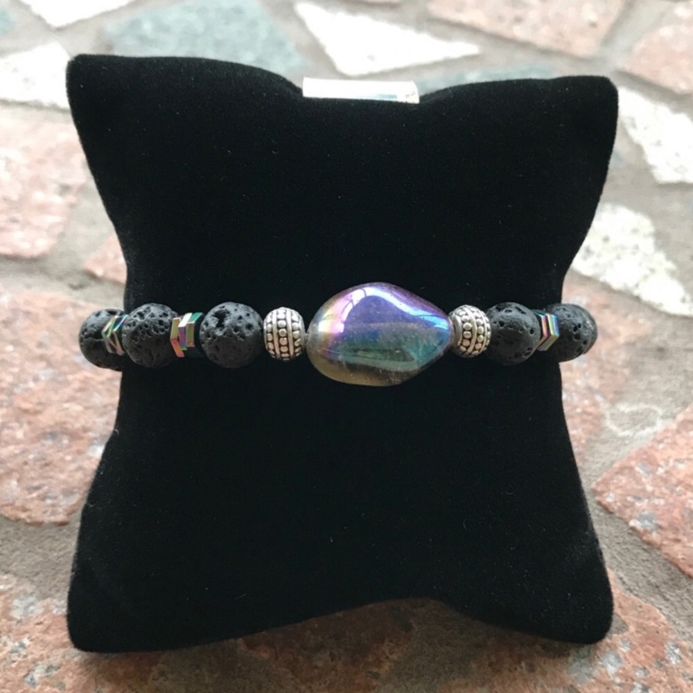 Genuine titanium aura crystal lava rock bracelet - Picture 6 of 10